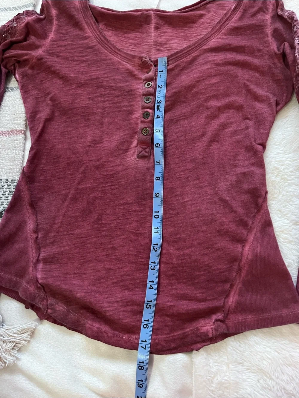 Free People Long Sleeve Henley Top in Wine Red